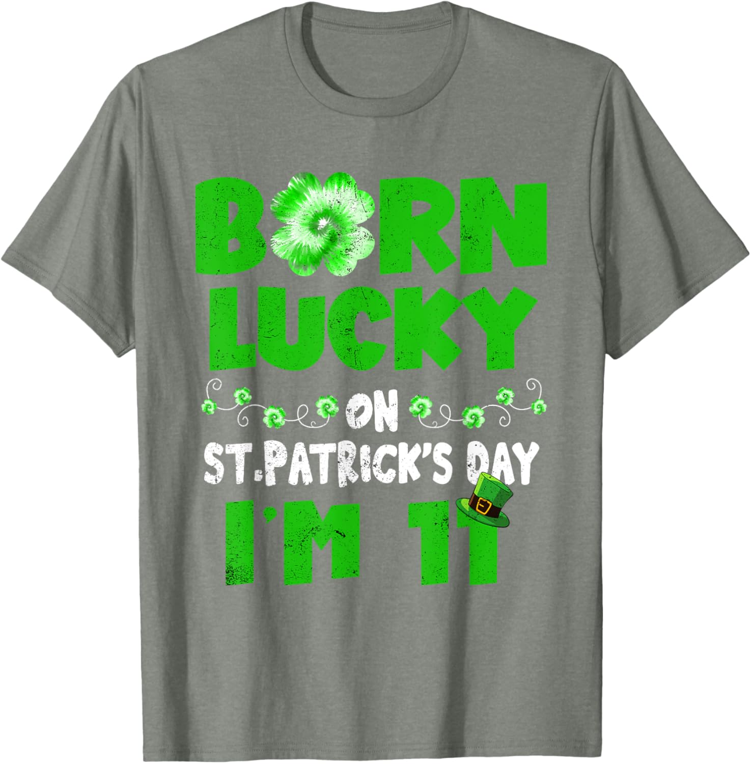 Born Lucky St. Patrick's Day 11th Birthday T-Shirt for Kids - 8