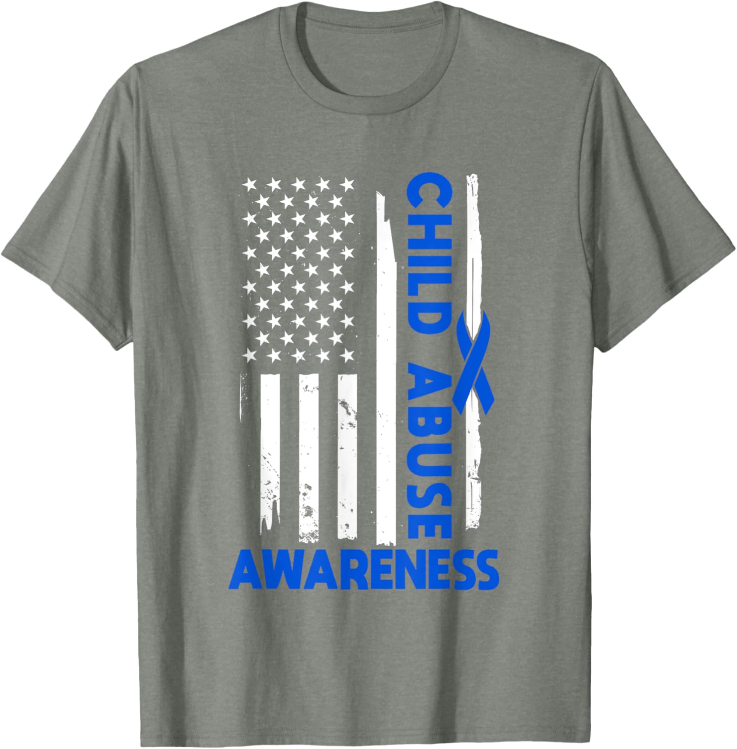 American Flag Child Abuse Awareness Wear Blue Ribbon T-Shirt for Kids - 20