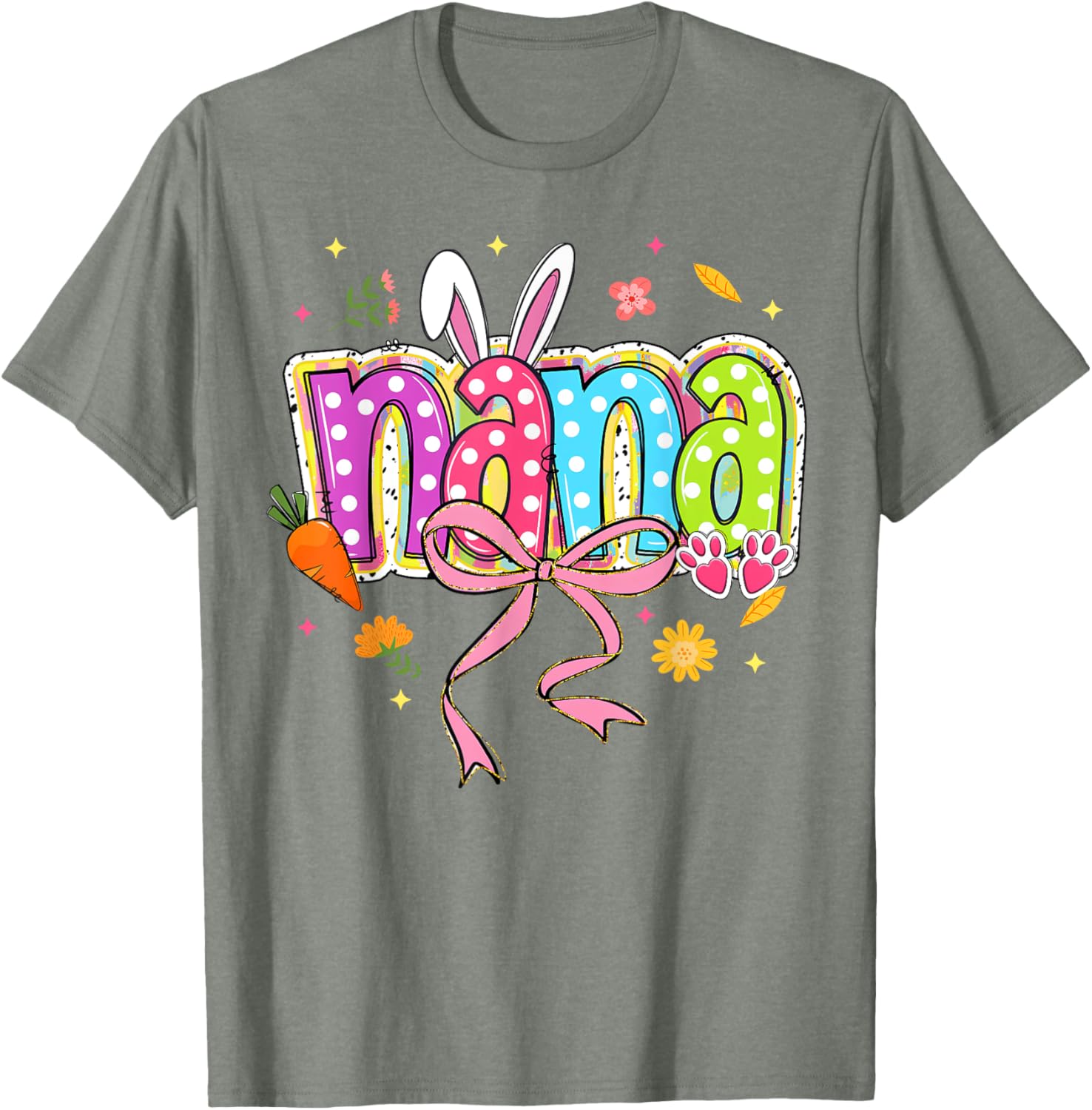 Coquette Bow Nana Bunny Easter T-Shirt for Grandma with Boho Florals - 23