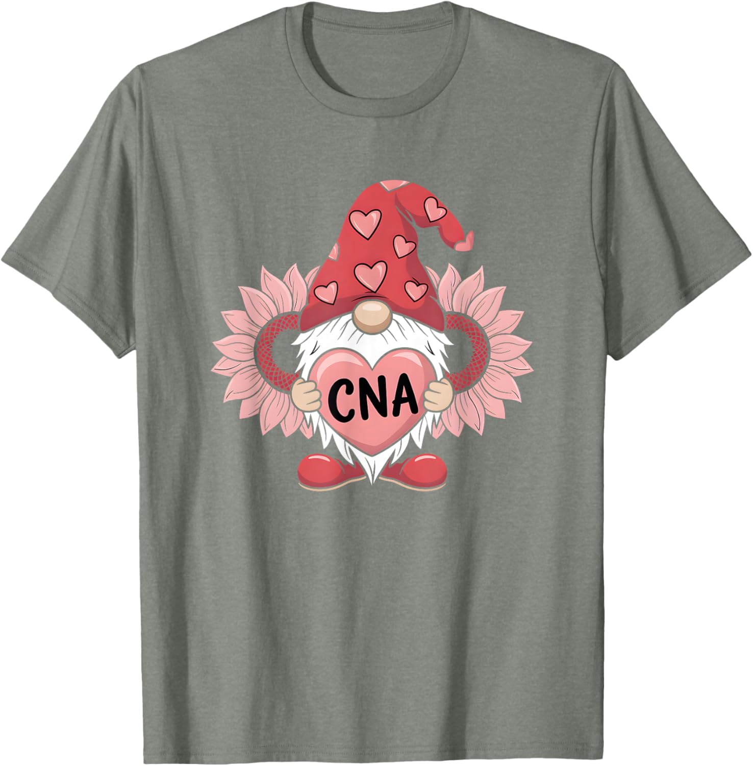 CNA Nurse Gnome Heart Sunflower Valentine's Day T-Shirt Gift Idea - 5