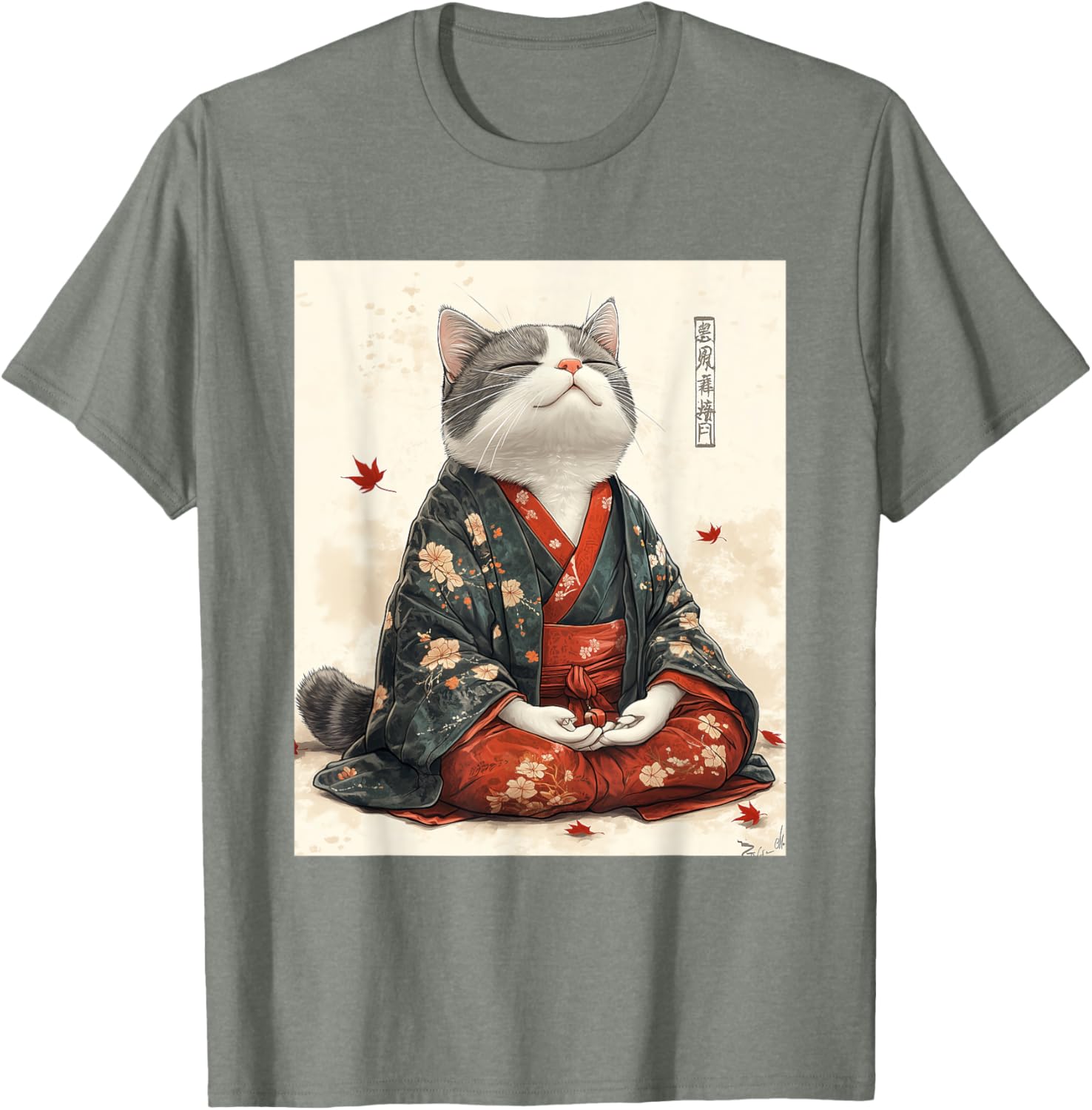 Zen Cat Graphic Tee for All - Meditating Japanese Art Style T-Shirt - 25