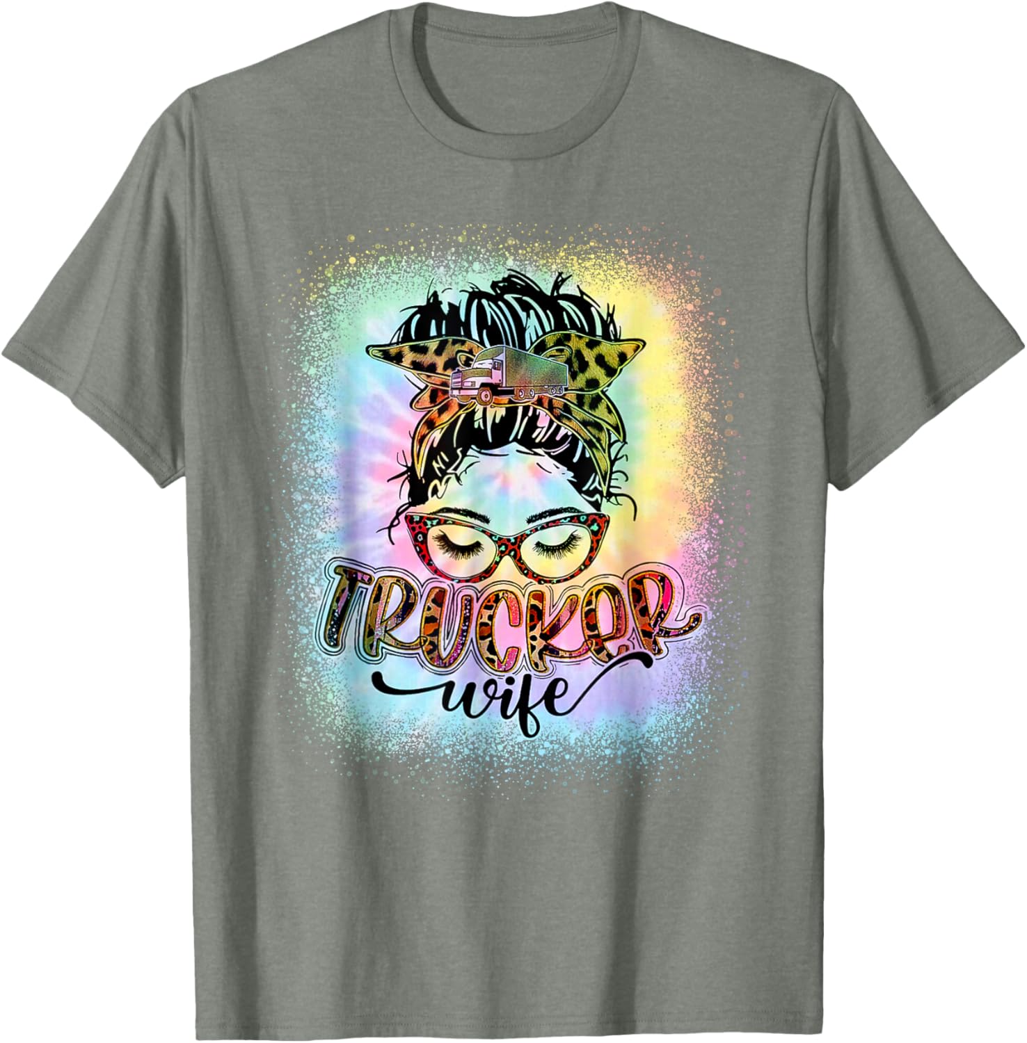 Trucker Wife Life Messy Bun Tie Dye T-Shirt for Stylish Moms - 12