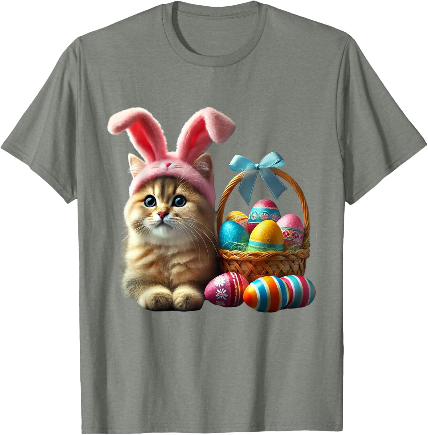Adorable Easter Cat Kids T-Shirt with Bunny Ears and Colorful Eggs - 21