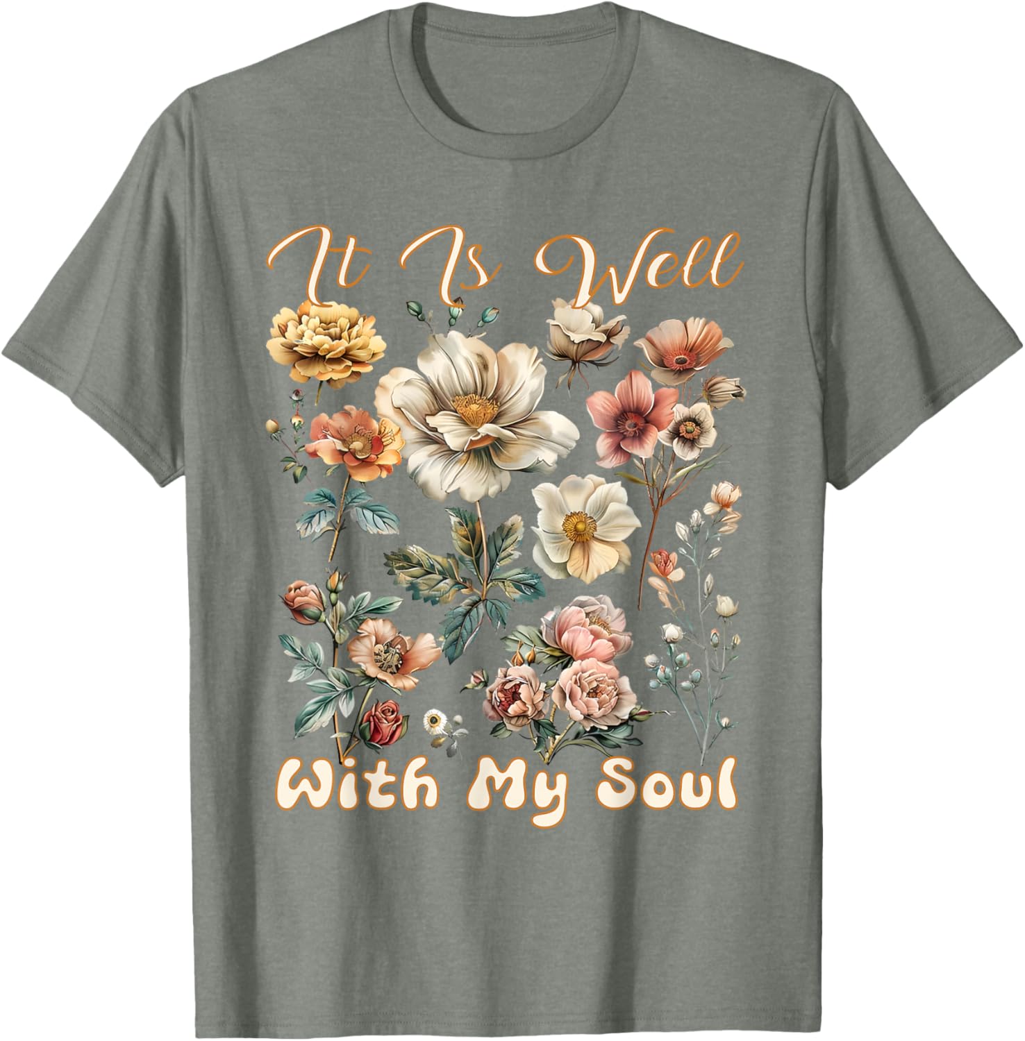 Boho Wildflower T-Shirt It Is Well With My Soul Faith Inspired Design - 16