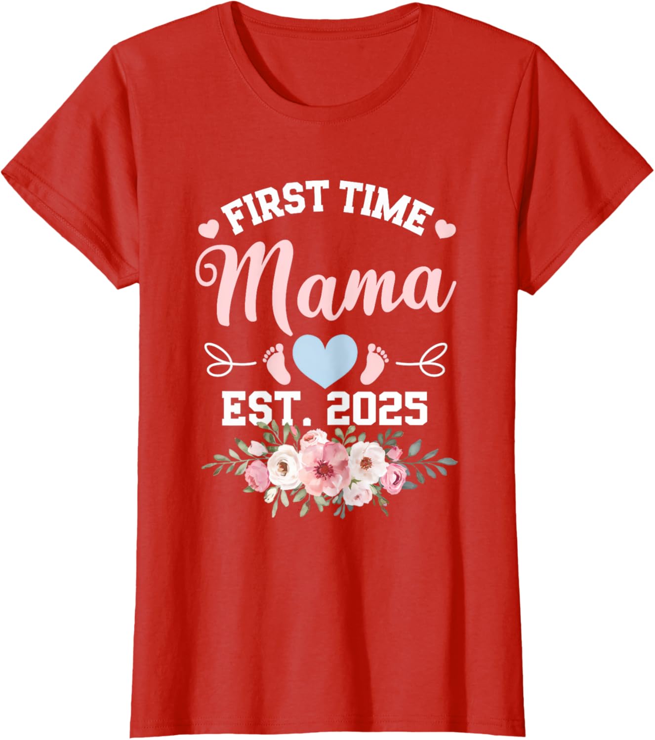 Womens First Time Mama 2025 Mother's Day Pregnancy T-Shirt in Pink - 19