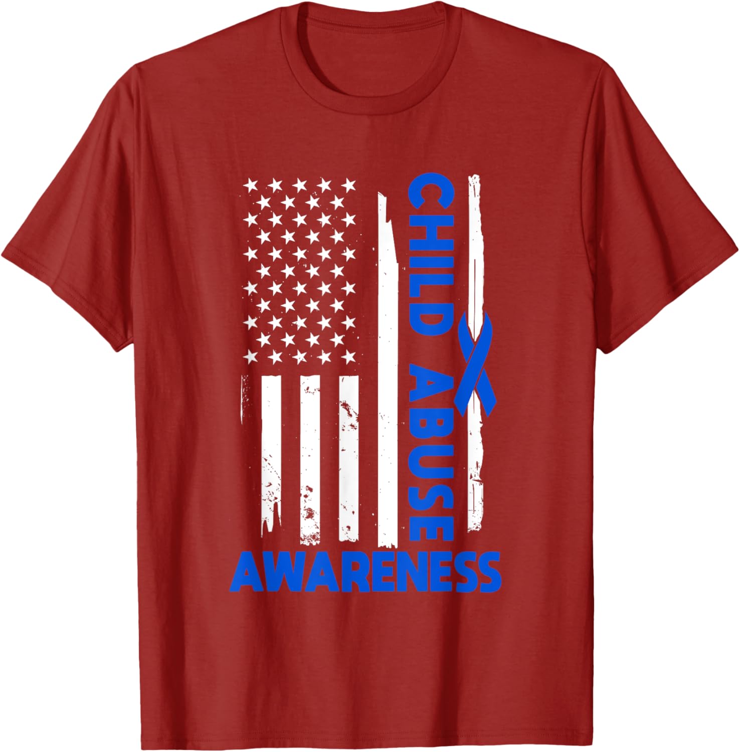 American Flag Child Abuse Awareness Wear Blue Ribbon T-Shirt for Kids - 13