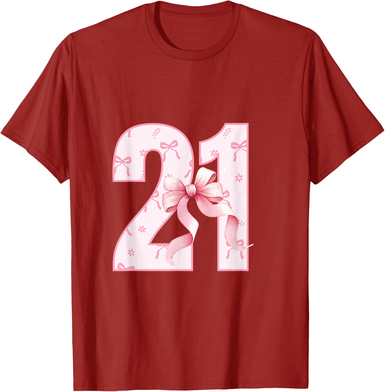 Cute Pink Coquette Bow Birthday Girl T-Shirt for 21st Celebration - 7