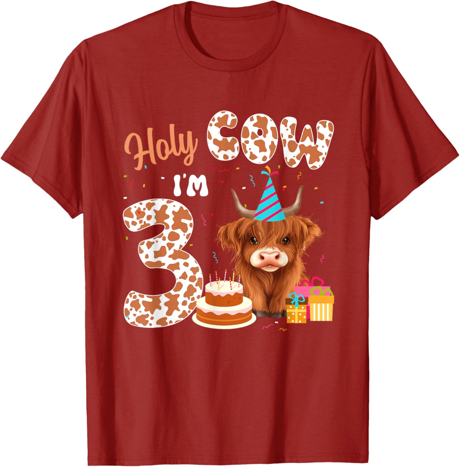 Holy Cow I'm 3 Years Old Highland Cow Birthday Party T-Shirt for Kids - 8