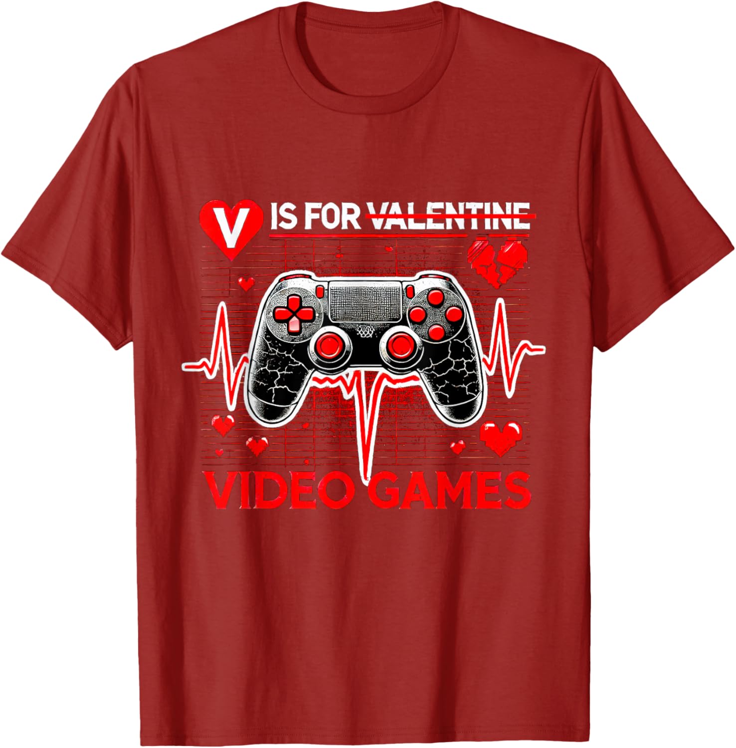 V Is For Video Games Heartbeat Valentine's Day T-Shirt for Gamers - 20