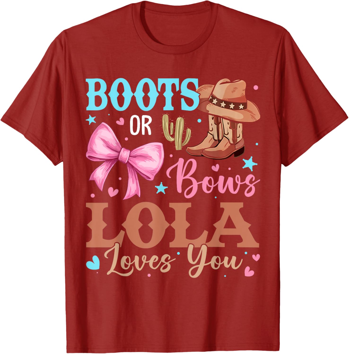Boots or Bows Gender Reveal T-Shirt for Fun Celebrations by Lola Loves You - 14