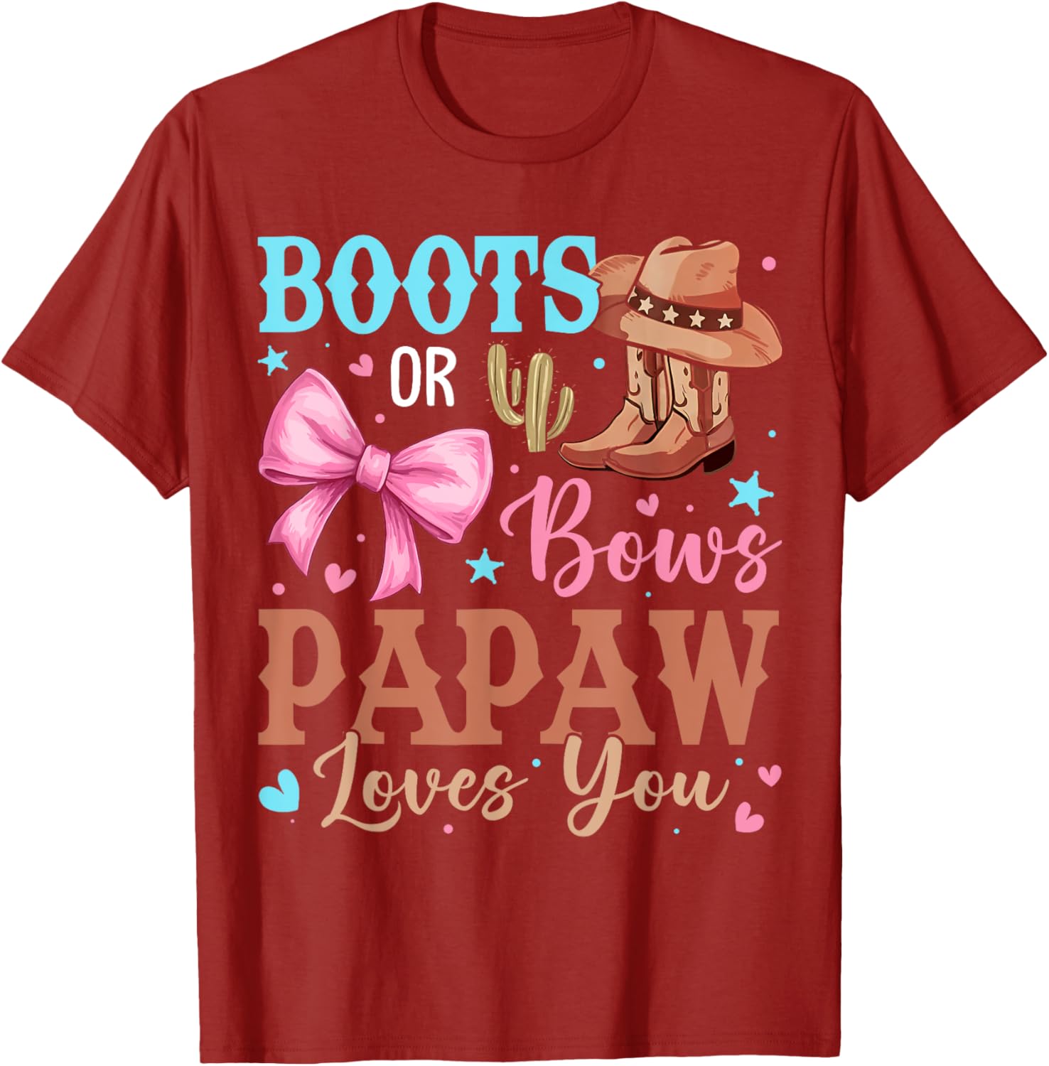 Boots or Bows Gender Reveal T-Shirt for Papaw - Cute Baby Announcement Tee - 2