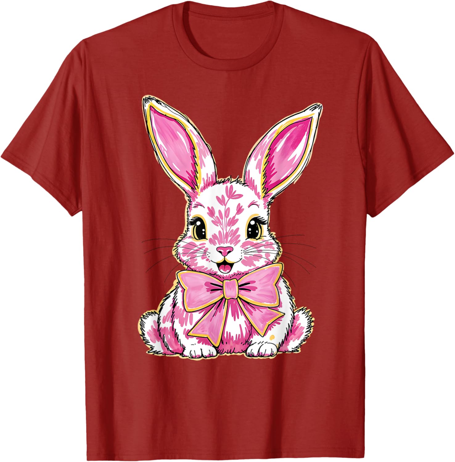 Adorable Pink Coquette Bow Happy Easter Bunny T-Shirt for Women & Teens - 5