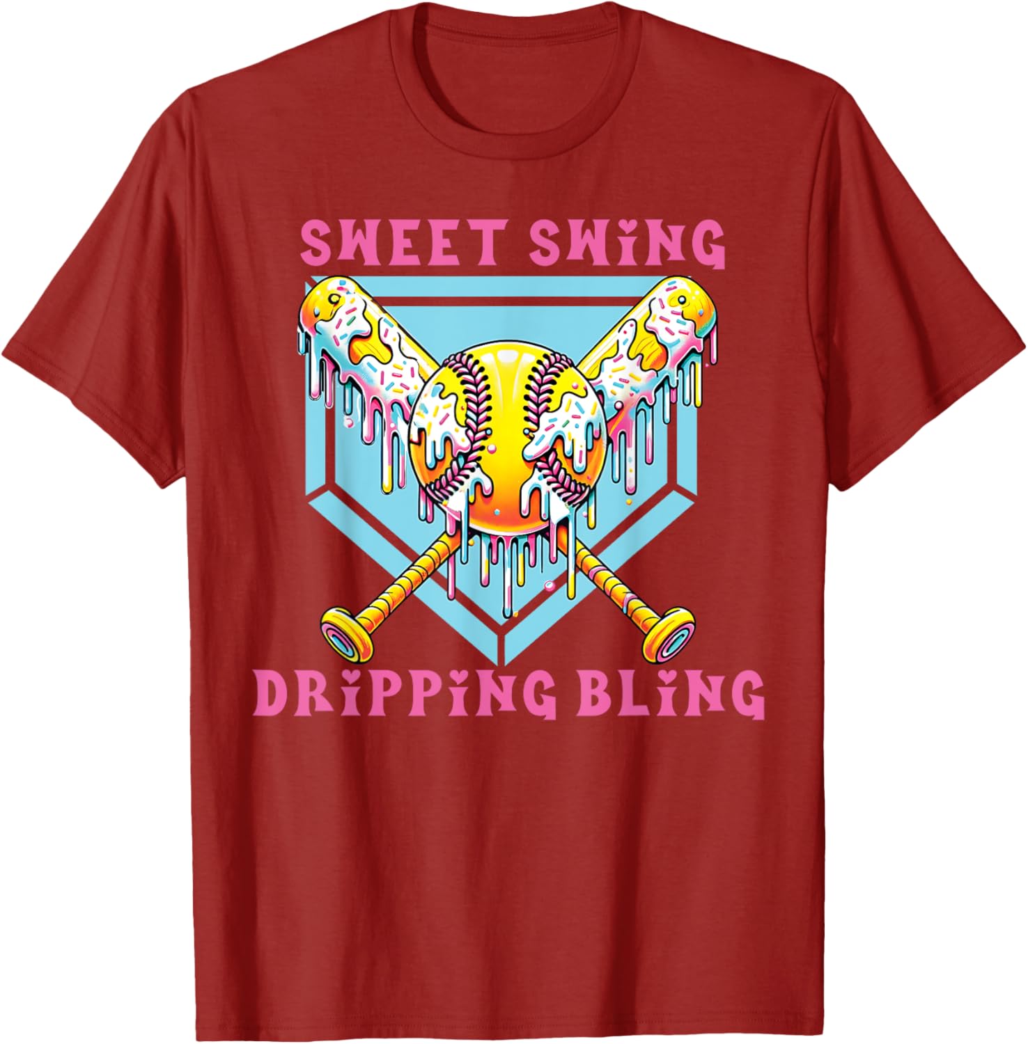 Sweet Swing Dripping Bling Softball Ice Cream Tee for Fun Play Days - 14