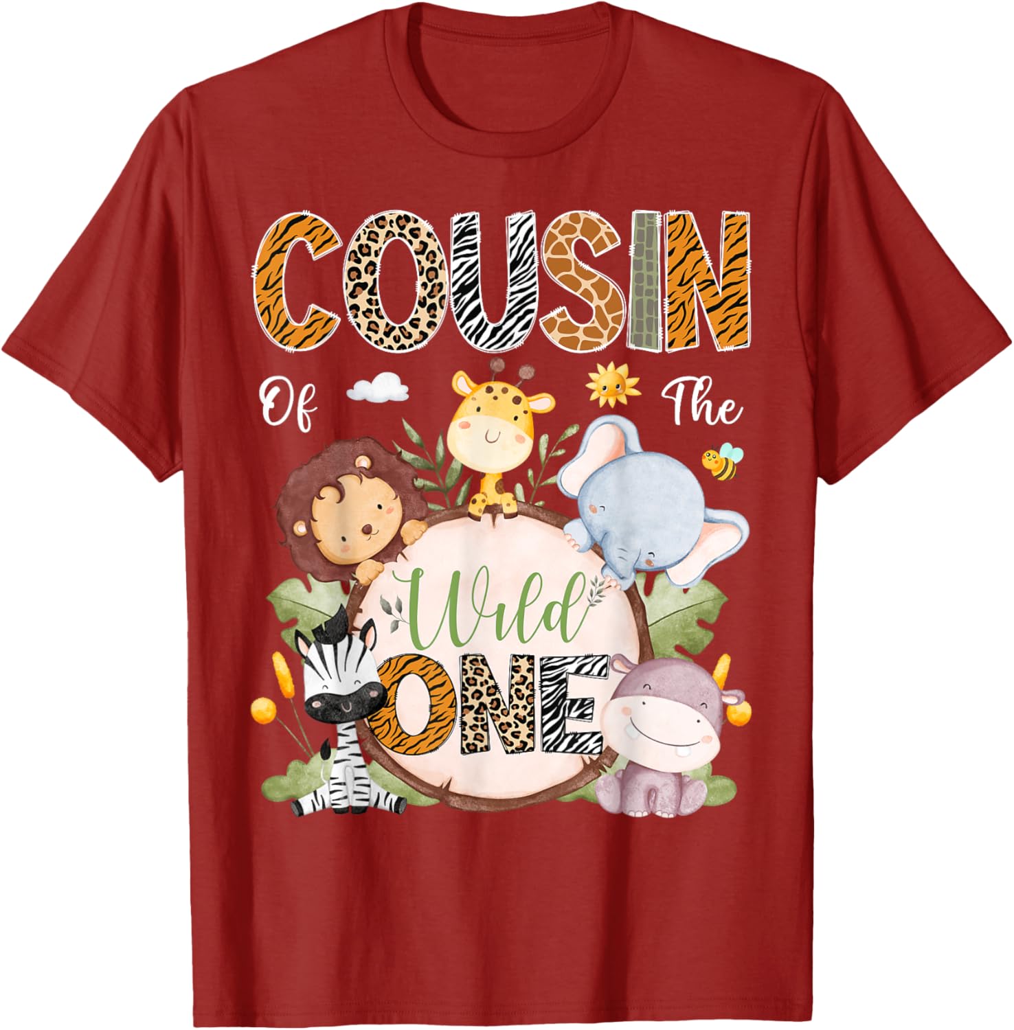 Cousin of the Wild One First Birthday Safari Animals T-Shirt for Kids - 14