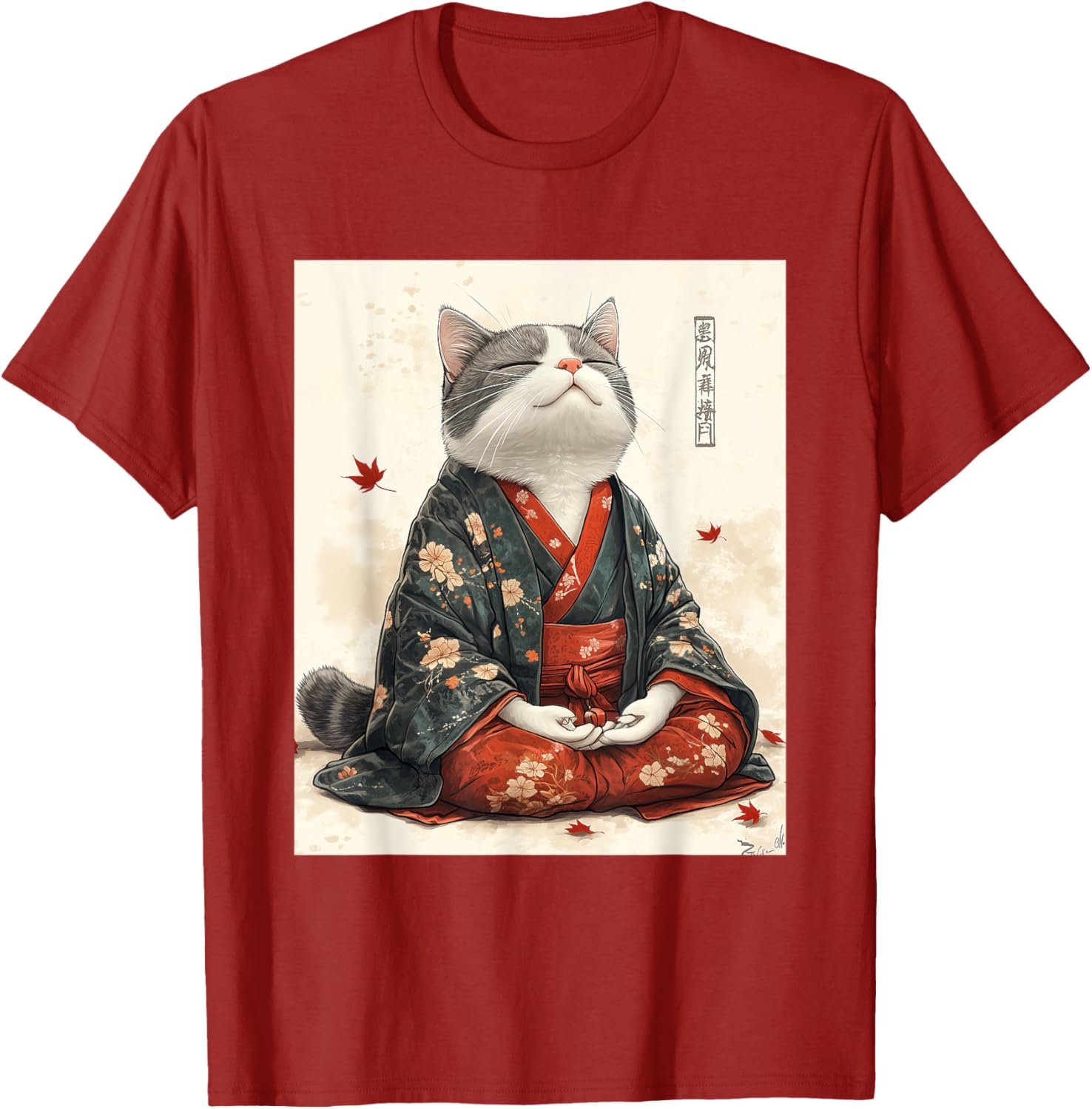 Zen Cat Graphic Tee for All - Meditating Japanese Art Style T-Shirt - 3