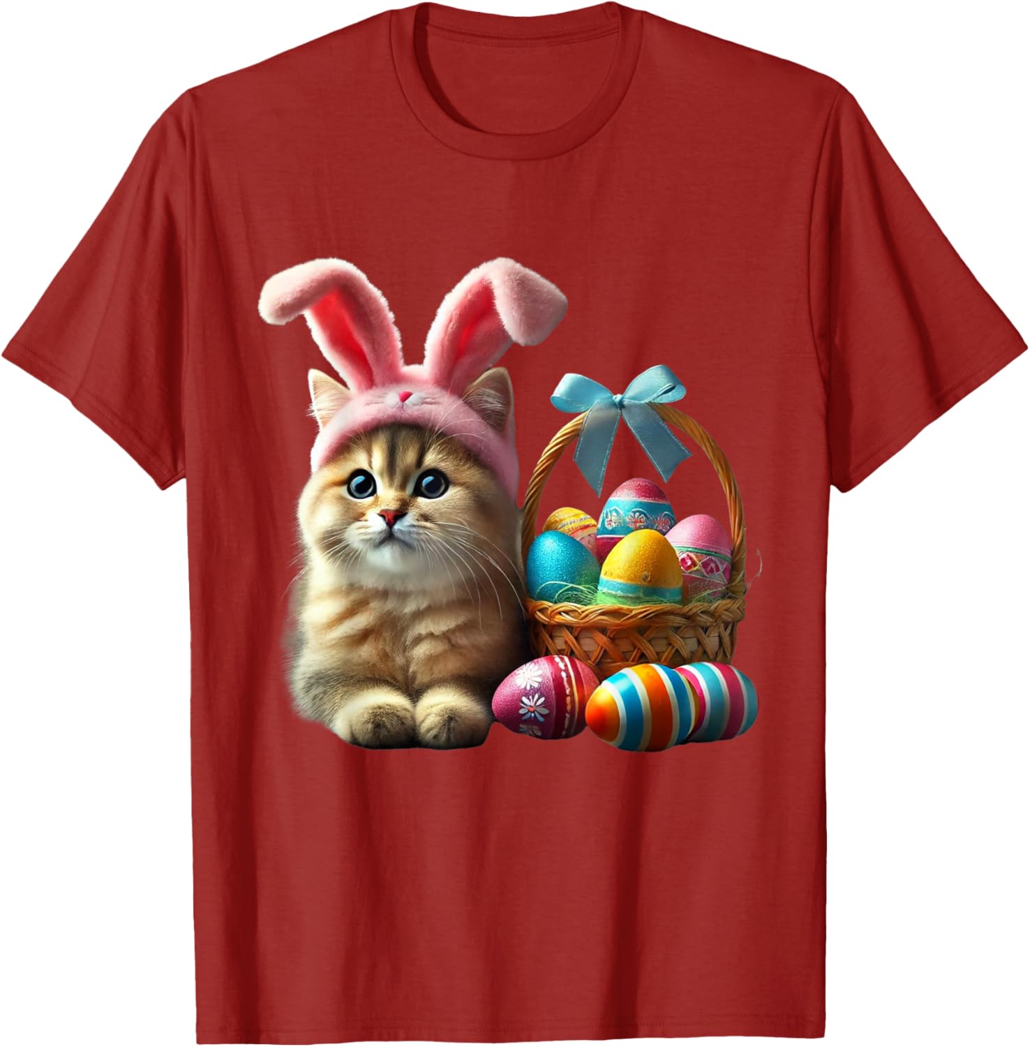 Adorable Easter Cat Kids T-Shirt with Bunny Ears and Colorful Eggs - 8