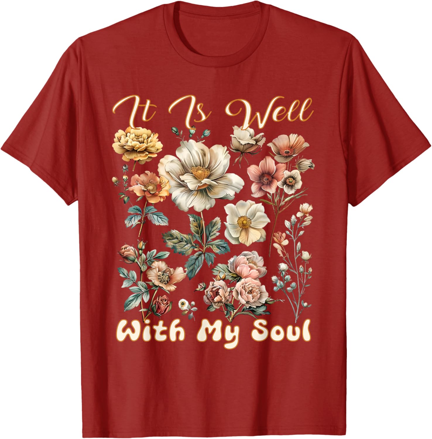 Boho Wildflower T-Shirt It Is Well With My Soul Faith Inspired Design - 11