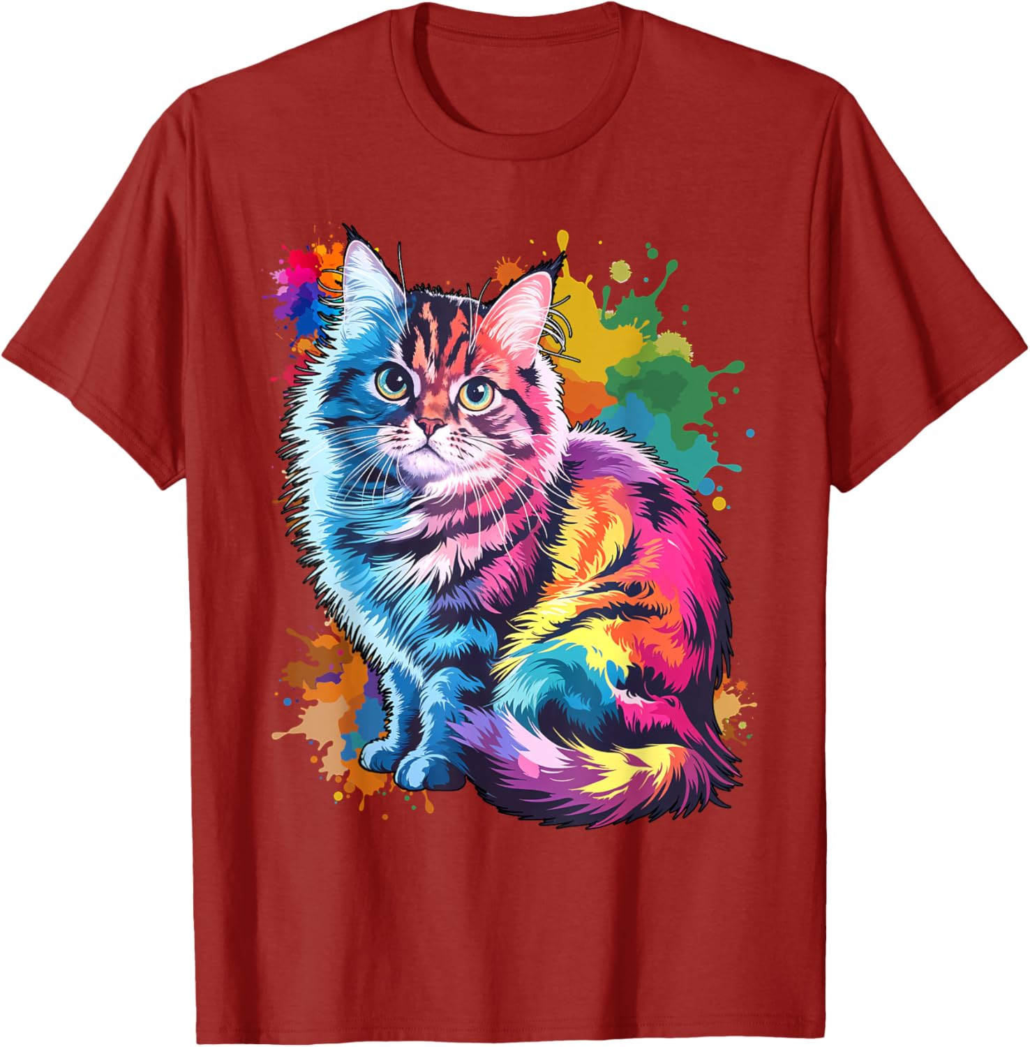 Colorful Watercolor Cat T-Shirt for Men and Women - Fun Cat Lover Tee - 1