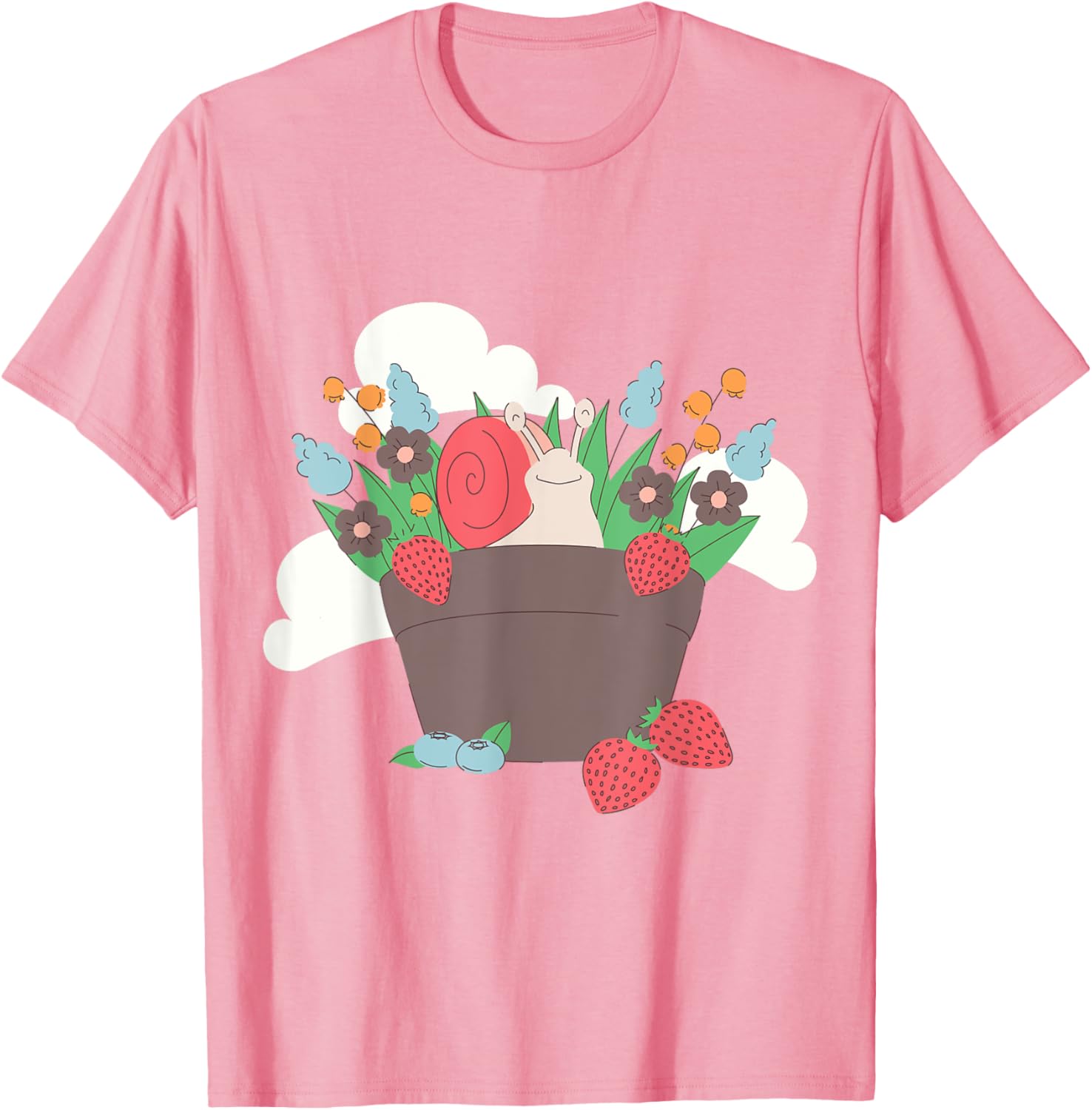 Whimsical Cottagecore Snail and Strawberry Garden T-Shirt for Nature Lovers - 1