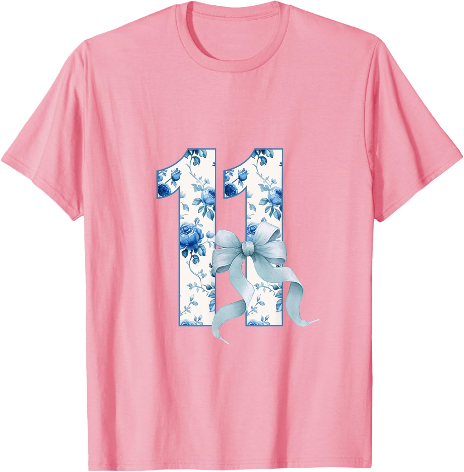 Adorable Birthday Girl Coquette Blue Bow T-Shirt for 11th Birthday Celebrations - 1