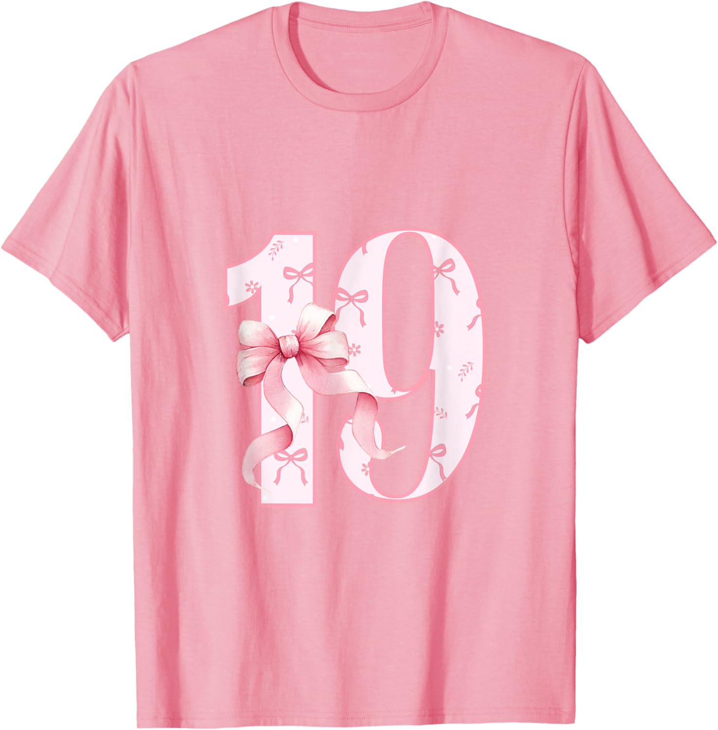 Cute Pink Coquette Bow 19th Birthday Girl T-Shirt for Celebrations - 10