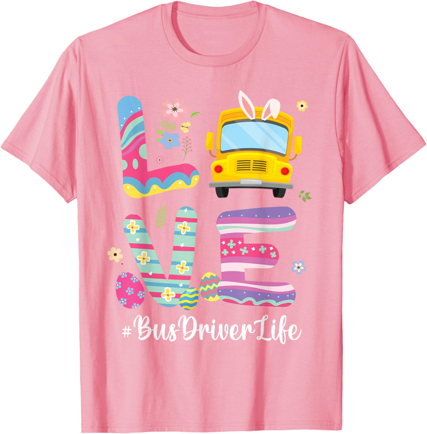 Bus Bunny Flowers Easter Eggs T-Shirt for Fun School Bus Drivers - 14
