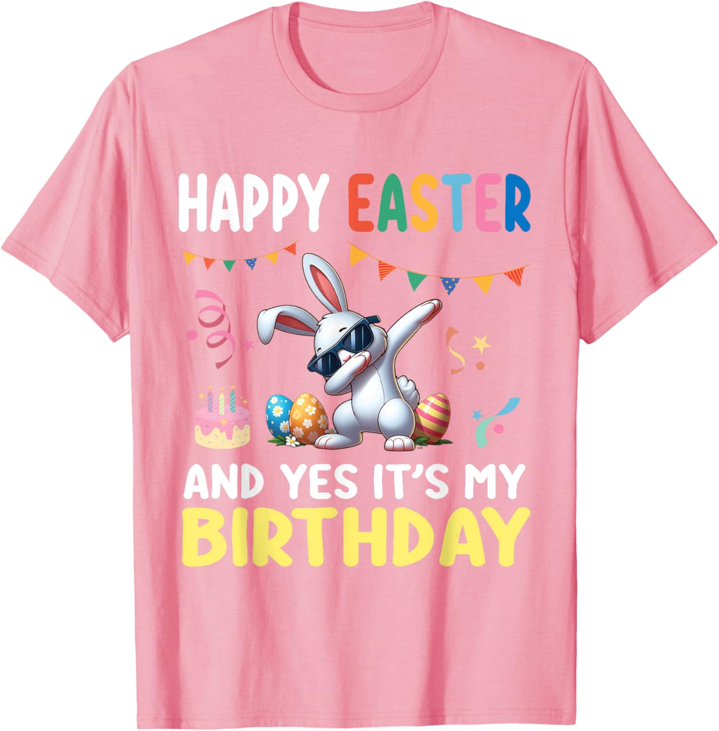 Cute Bunny Dabbing Happy Easter Birthday T-Shirt for Kids and Adults - 3