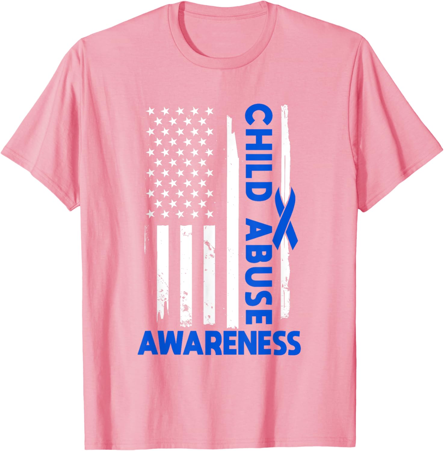 American Flag Child Abuse Awareness Wear Blue Ribbon T-Shirt for Kids - 6