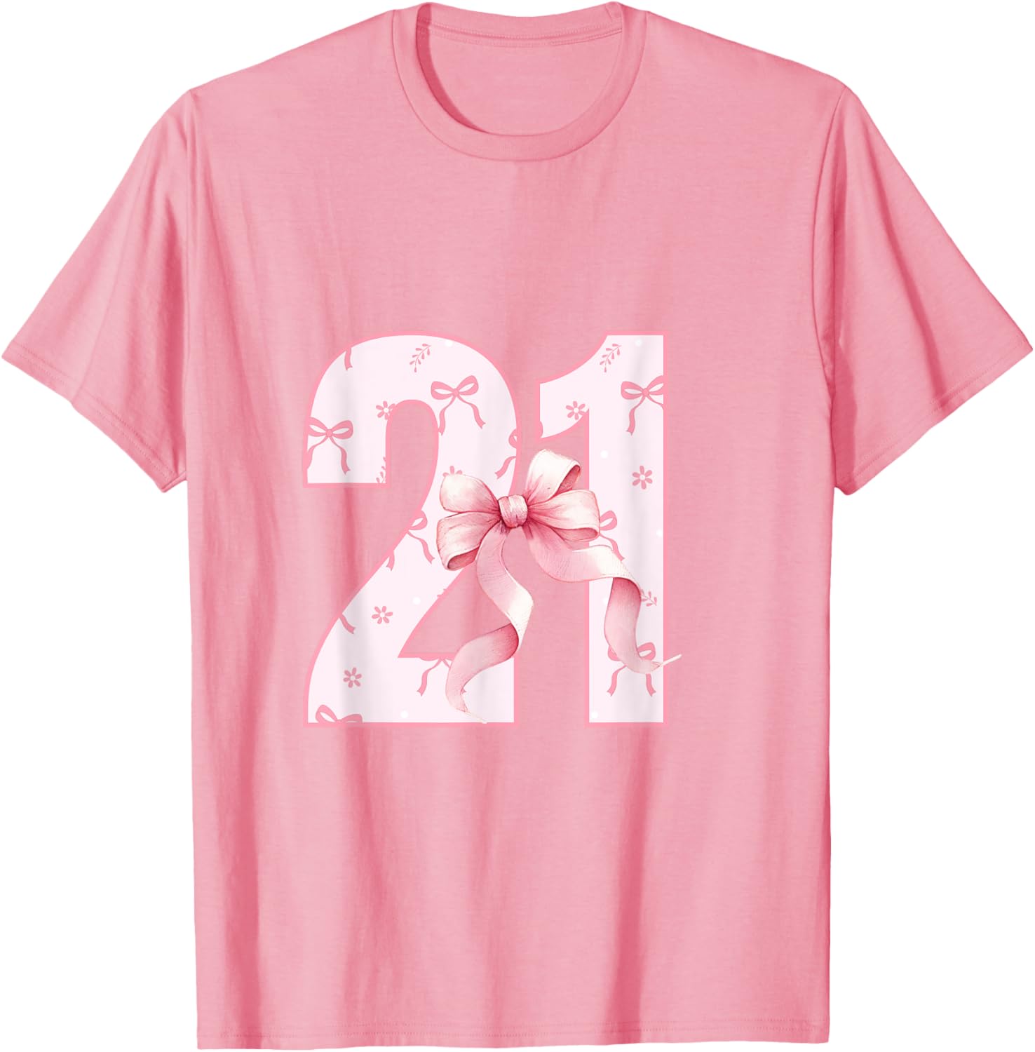 Cute Pink Coquette Bow Birthday Girl T-Shirt for 21st Celebration - 5