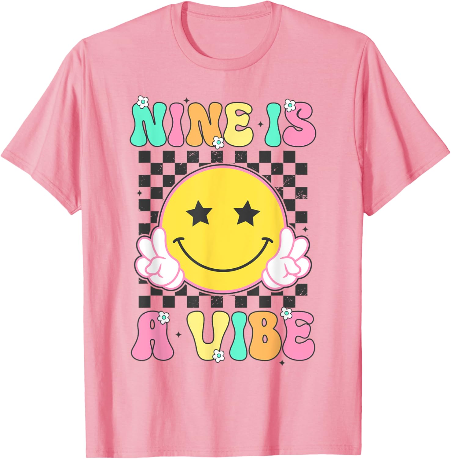 Groovy 9th Birthday T-Shirt for Girls - Nine is a Vibe Celebration Tee - 3