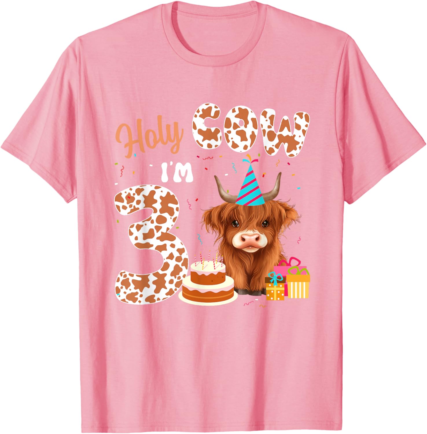 Holy Cow I'm 3 Years Old Highland Cow Birthday Party T-Shirt for Kids - 9