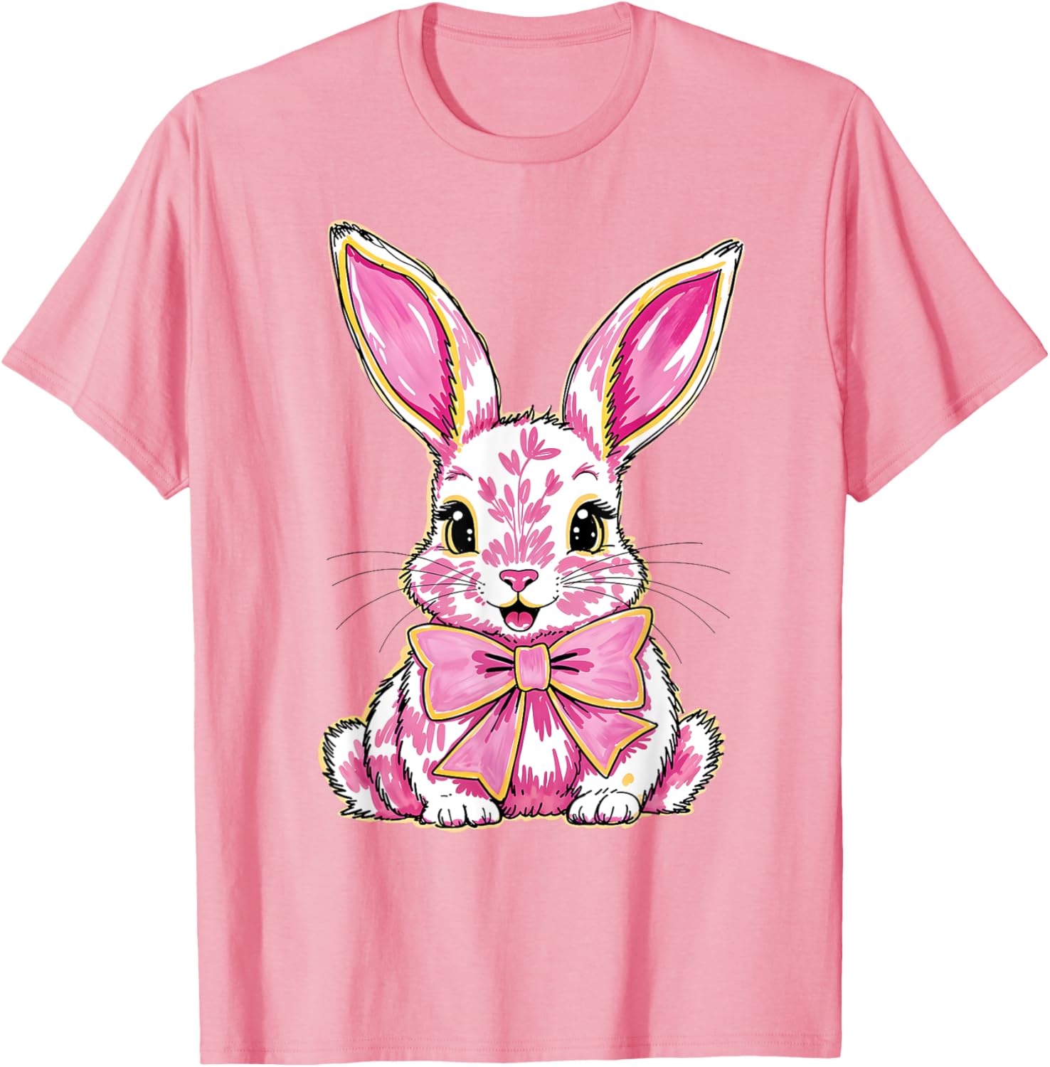 Adorable Pink Coquette Bow Happy Easter Bunny T-Shirt for Women & Teens - 12