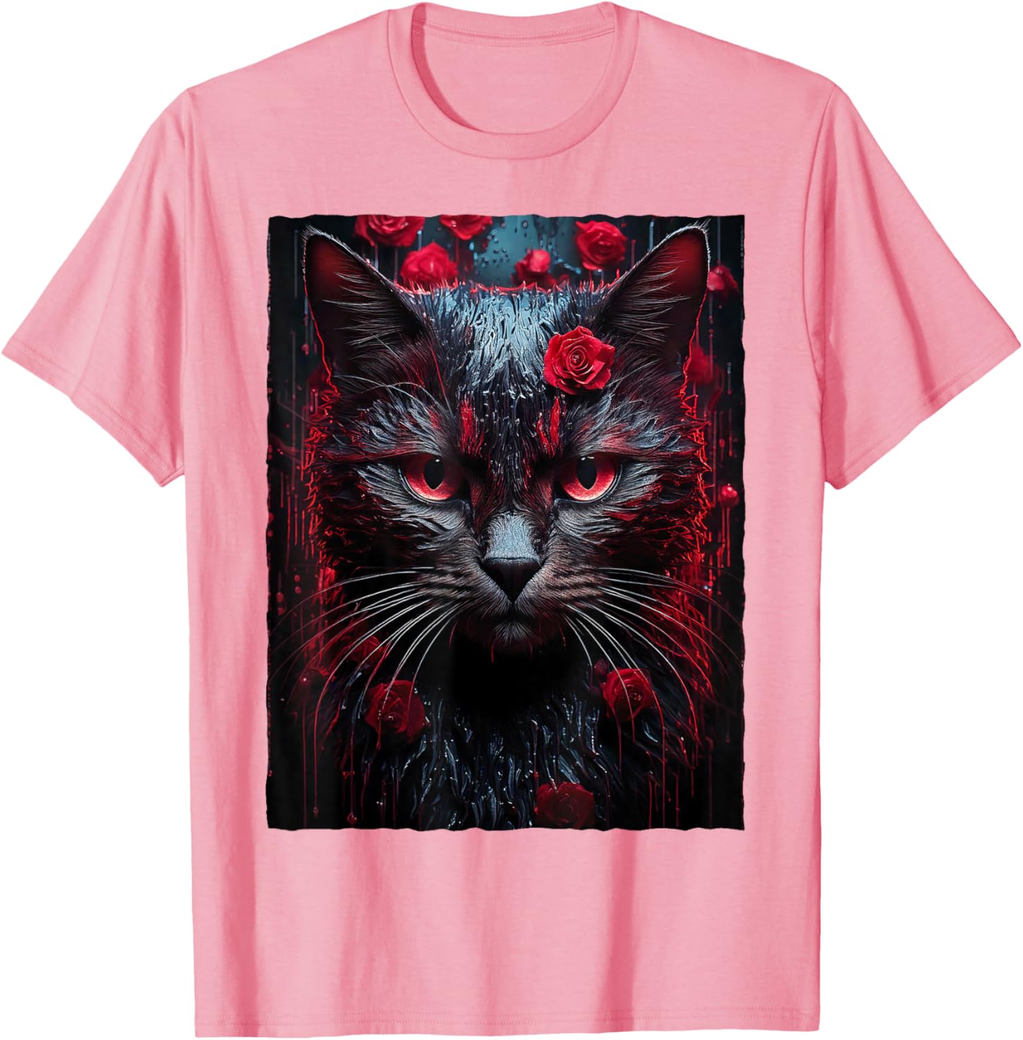 Black Cat with Red Roses T-Shirt for Men, Women, Girls, and Kids - 20