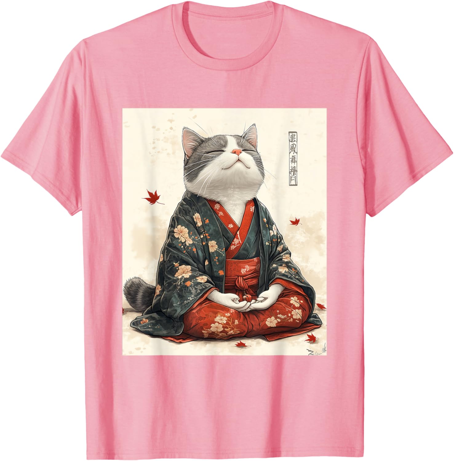 Zen Cat Graphic Tee for All - Meditating Japanese Art Style T-Shirt - 27