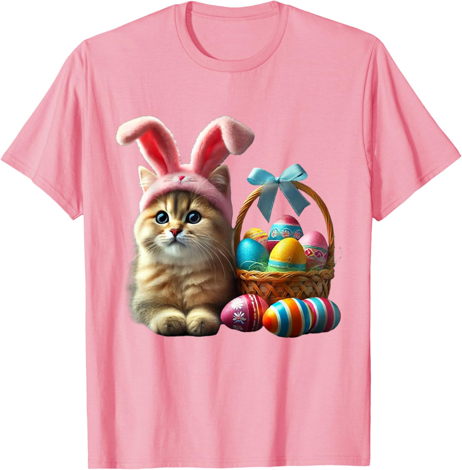 Adorable Easter Cat Kids T-Shirt with Bunny Ears and Colorful Eggs - 24