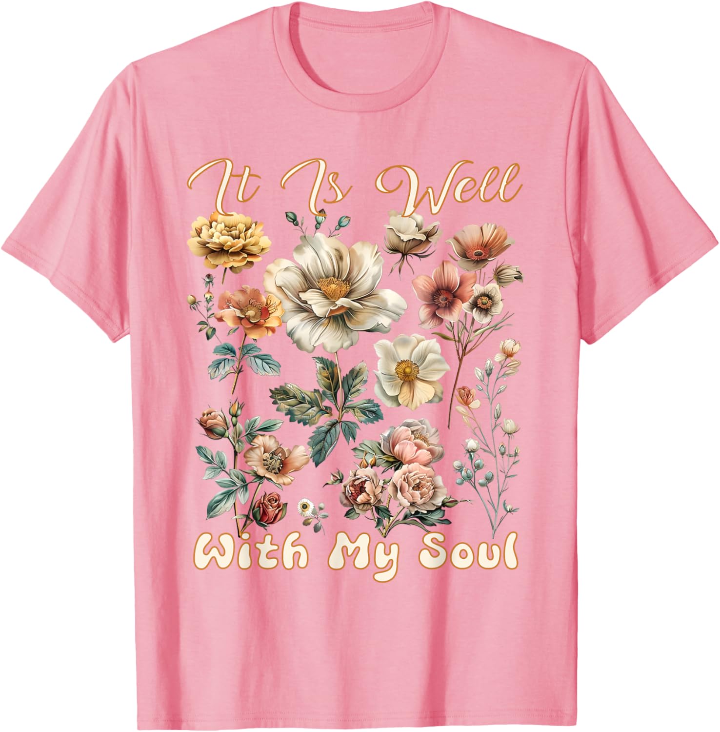 Boho Wildflower T-Shirt It Is Well With My Soul Faith Inspired Design - 13