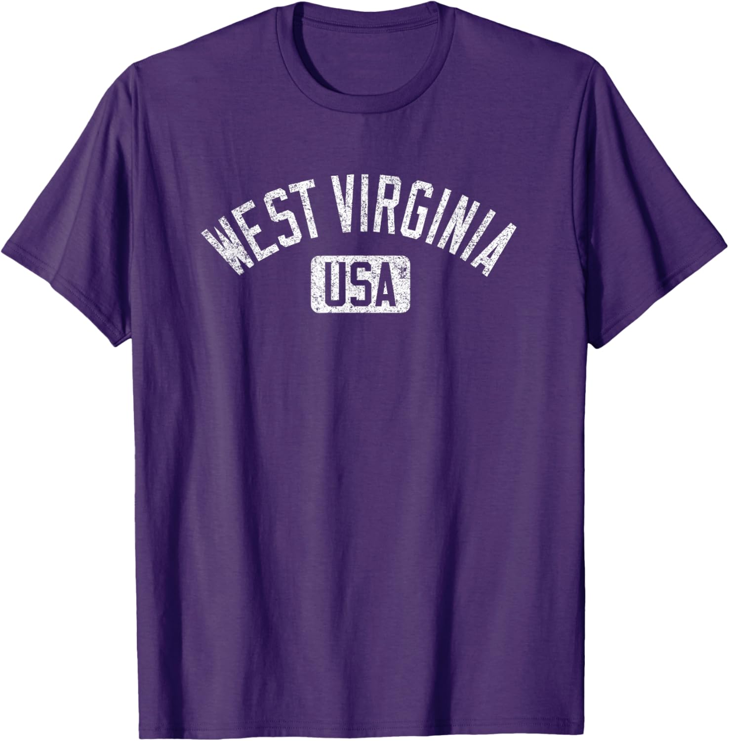 West Virginia Arched Text Distressed White Print T-Shirt for Casual Style - 10