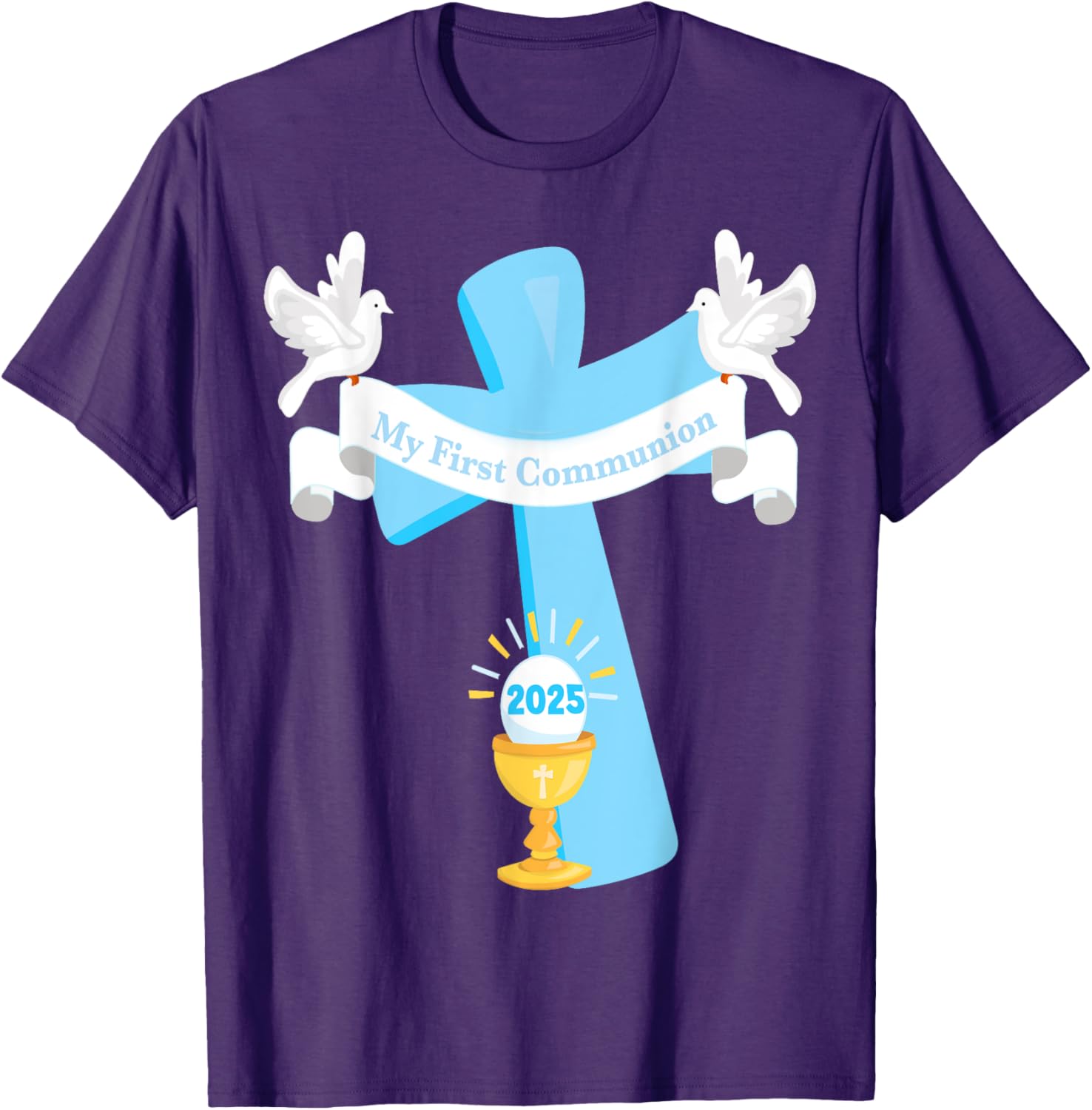 Boy's First Communion 2025 T-Shirt with Cross and Chalice Design - 13