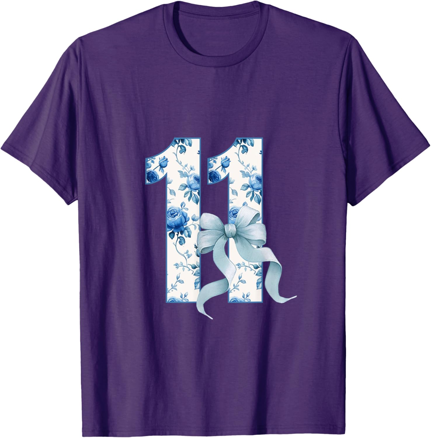 Adorable Birthday Girl Coquette Blue Bow T-Shirt for 11th Birthday Celebrations - 14