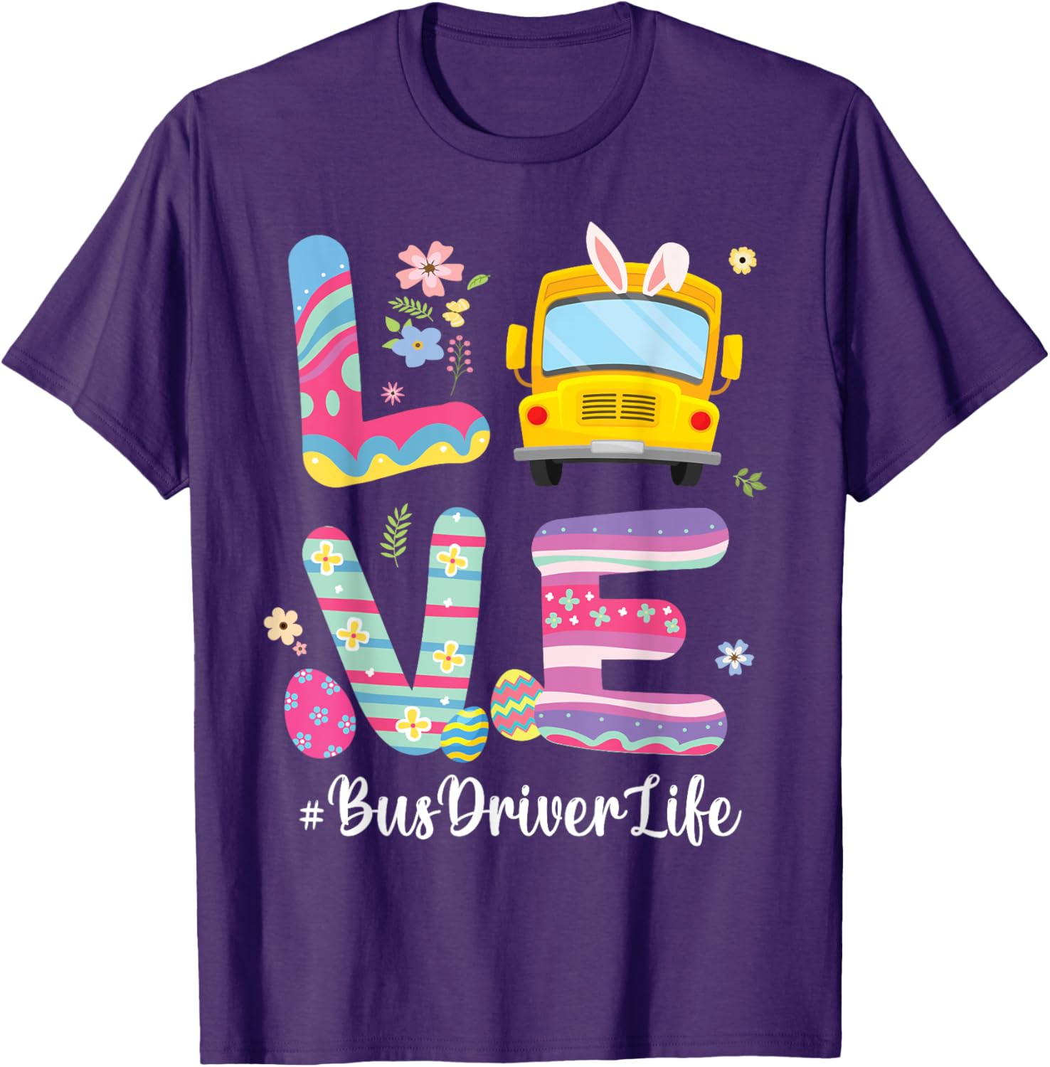 Bus Bunny Flowers Easter Eggs T-Shirt for Fun School Bus Drivers - 3