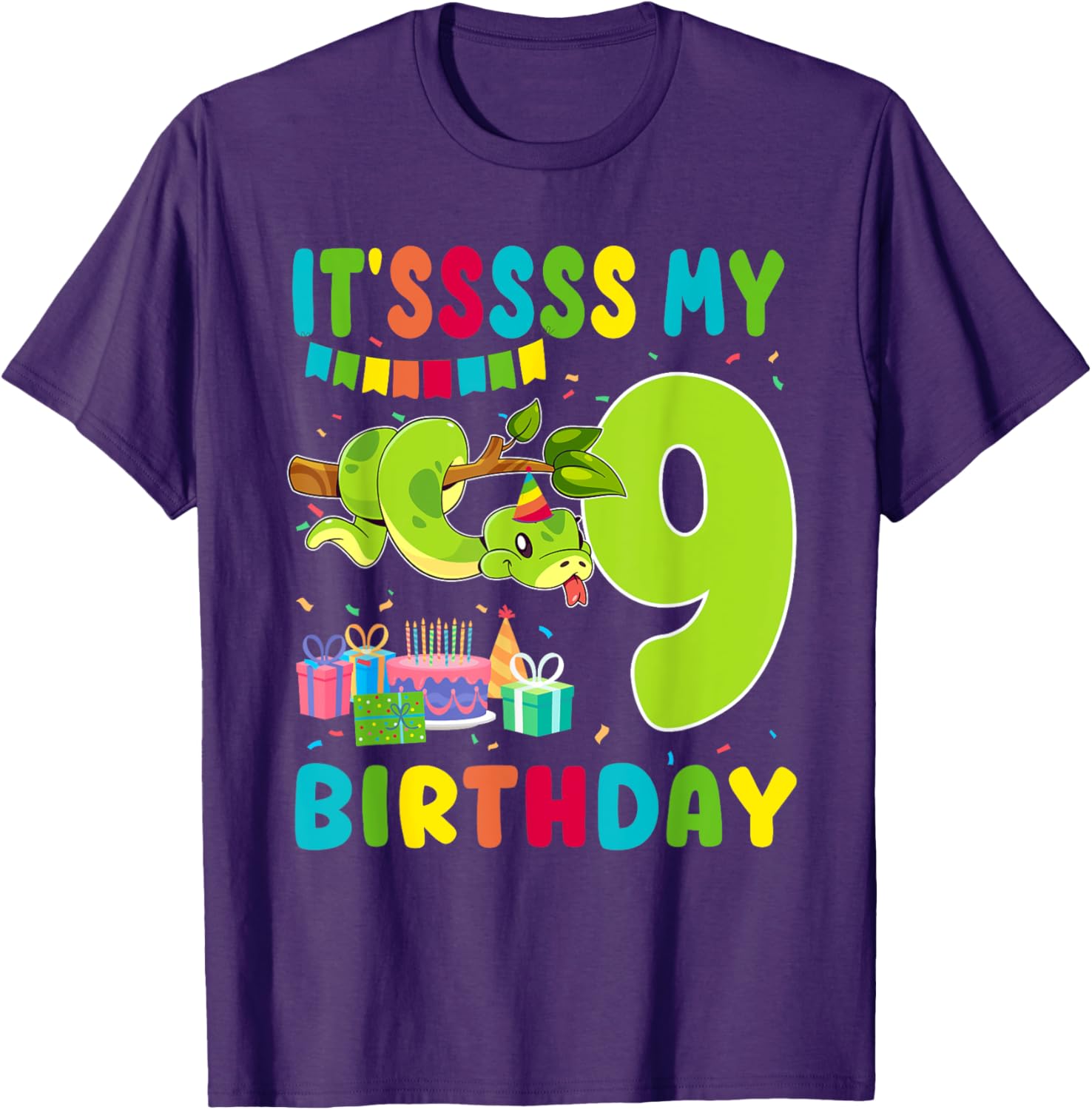 Cute Snake Themed 9th Birthday T-Shirt for Kids Fun Party Wear - 16