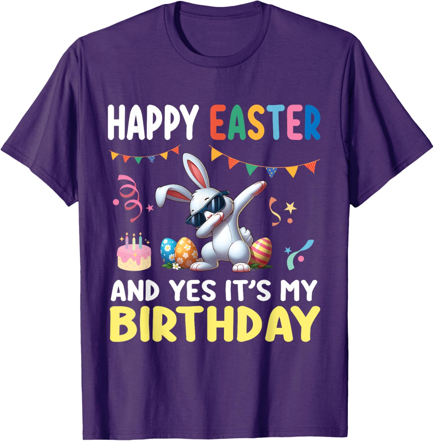 Cute Bunny Dabbing Happy Easter Birthday T-Shirt for Kids and Adults - 11