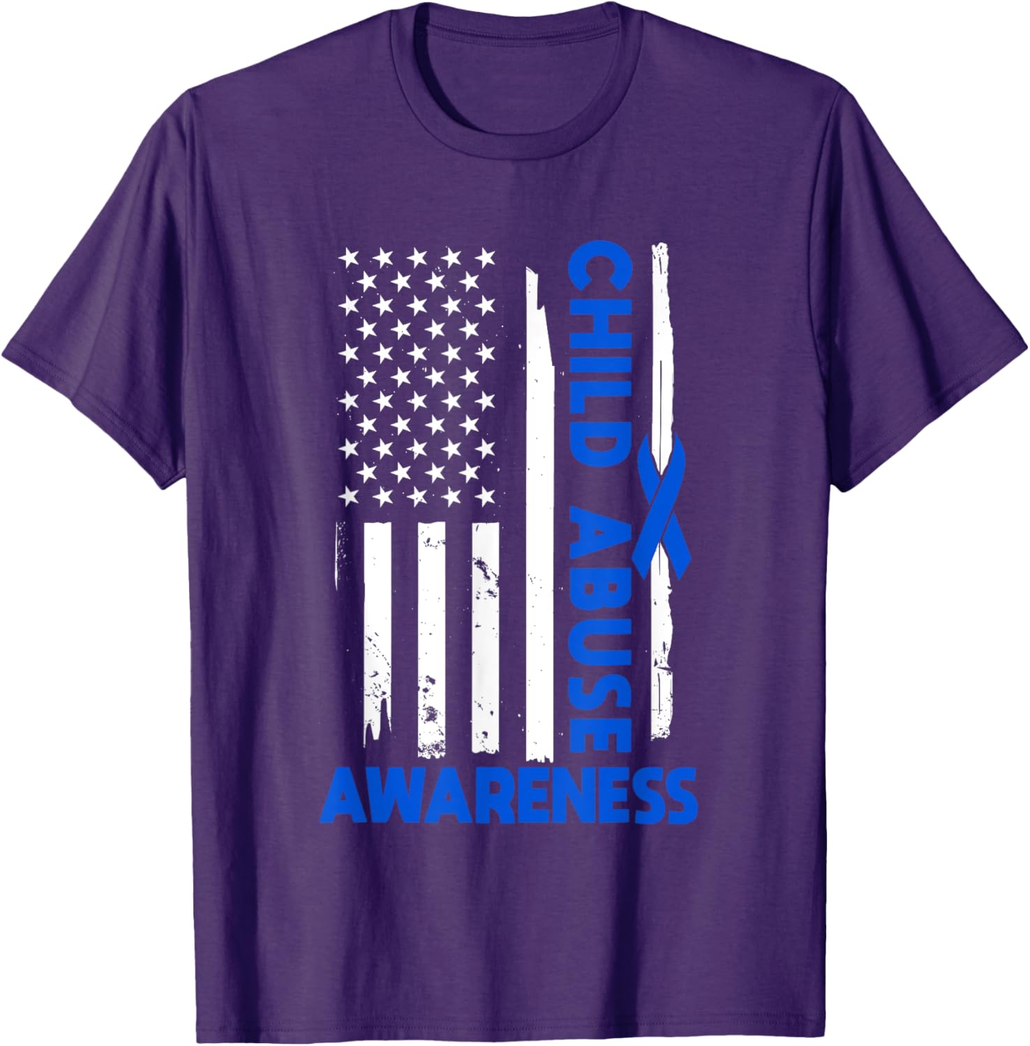 American Flag Child Abuse Awareness Wear Blue Ribbon T-Shirt for Kids - 8