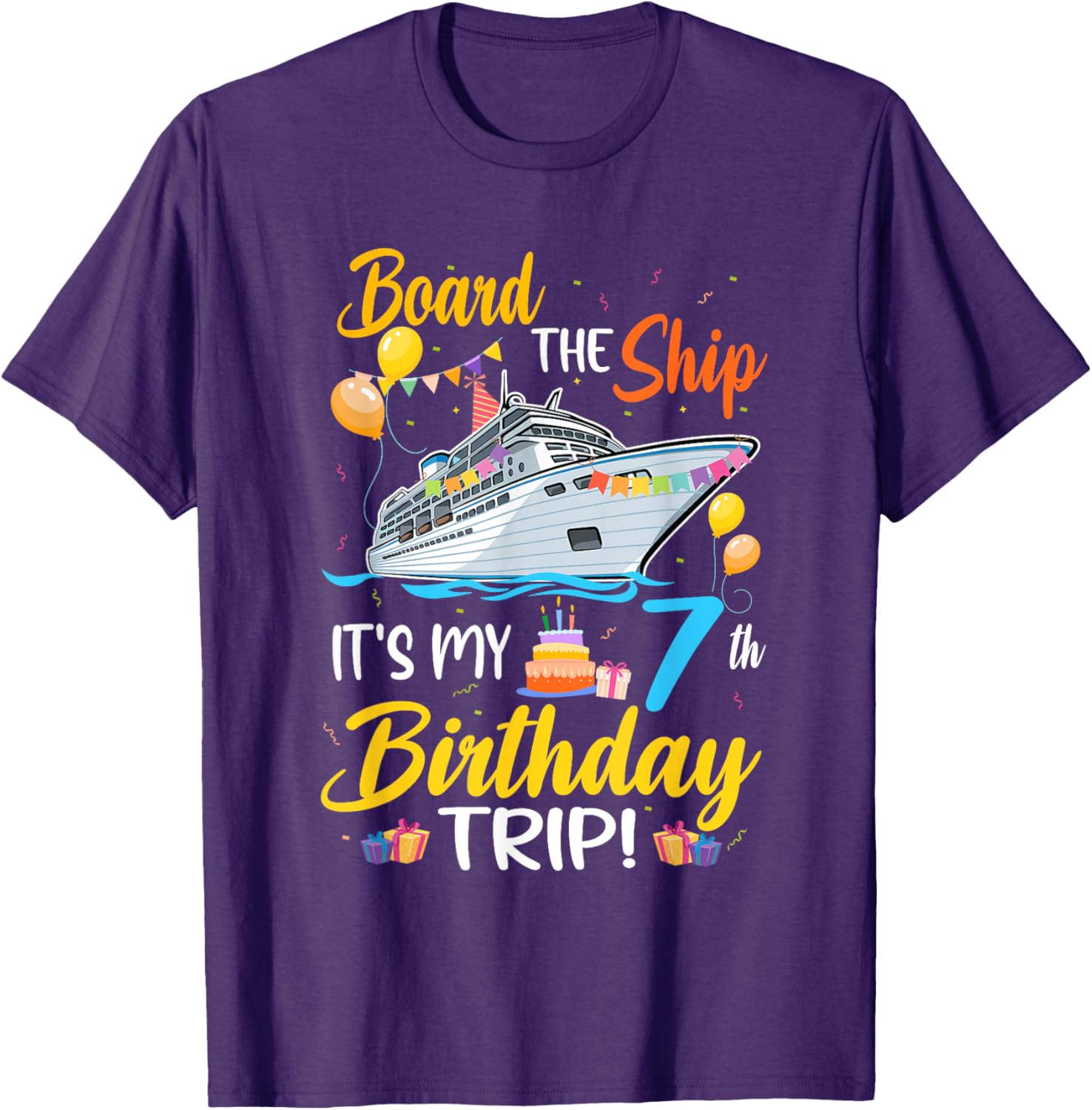 Fun 7th Birthday Cruise Party T-Shirt for Kids - Board the Ship Design - 21