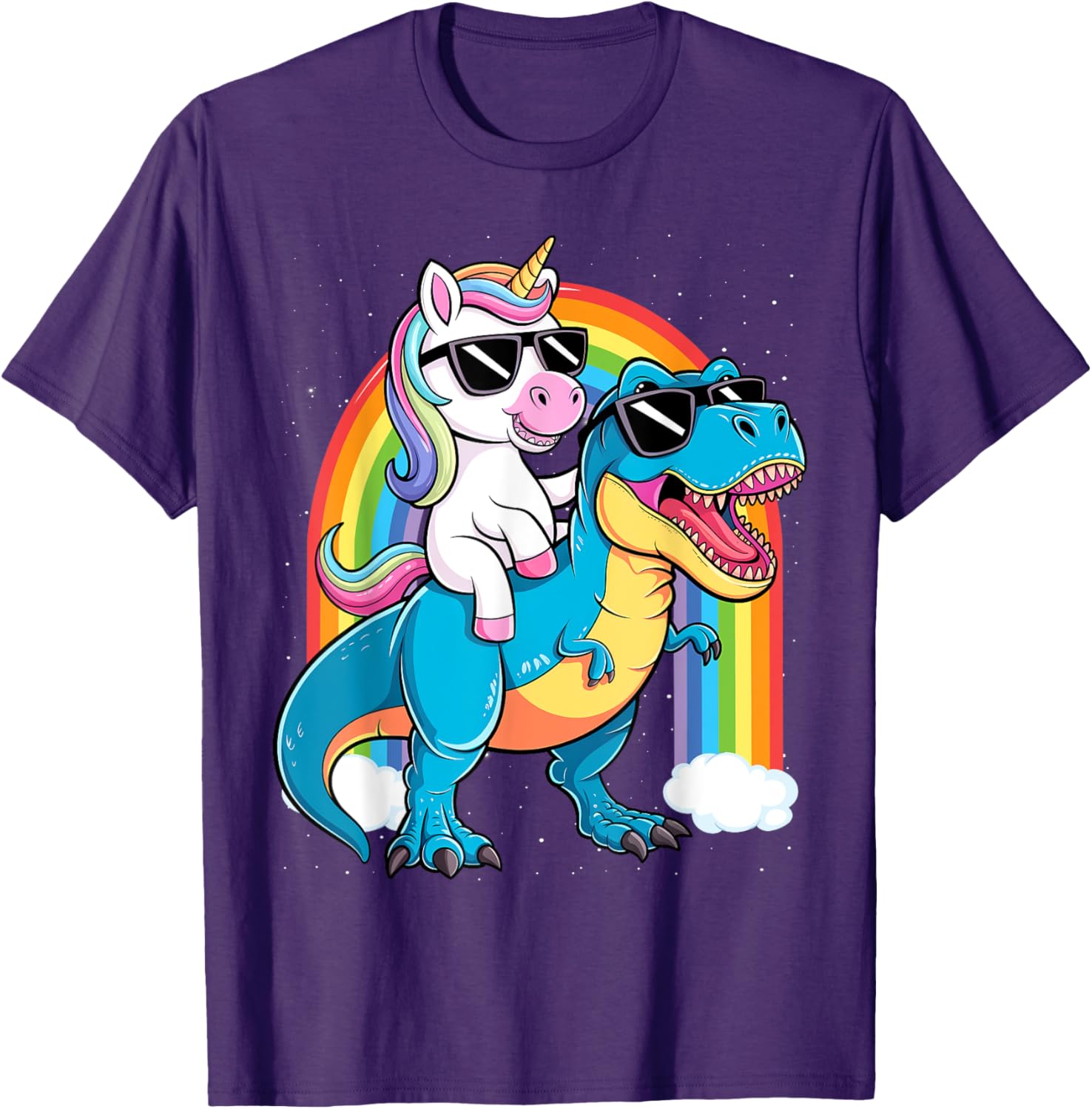 Unicorn Riding T Rex Dinosaur T-Shirt for Kids and Adults Fun Tee - 5