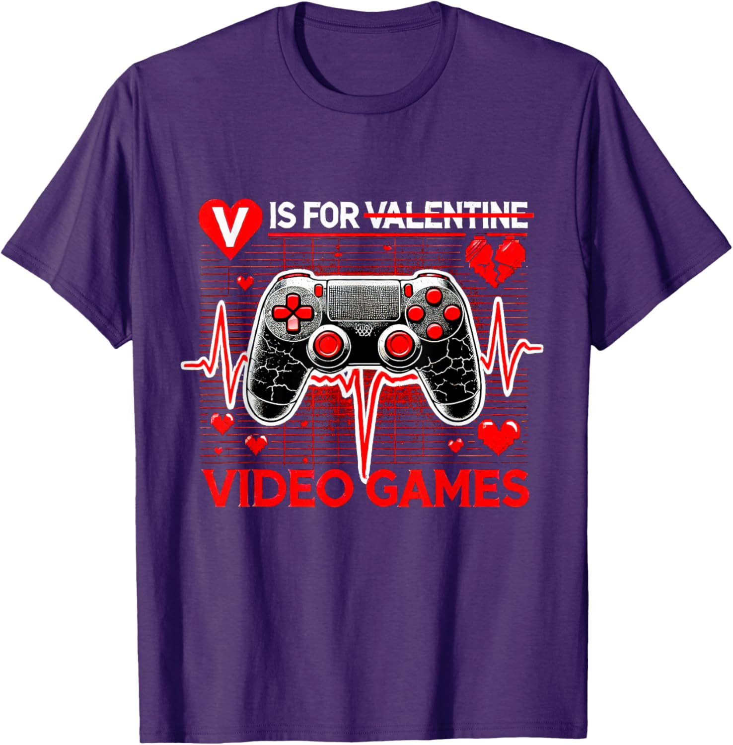 V Is For Video Games Heartbeat Valentine's Day T-Shirt for Gamers - 10