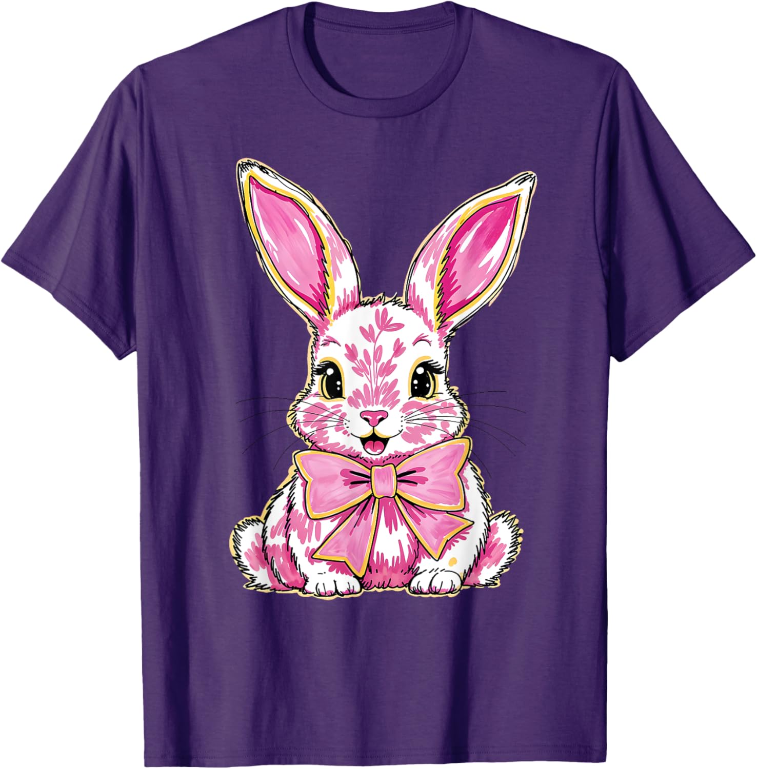 Adorable Pink Coquette Bow Happy Easter Bunny T-Shirt for Women & Teens - 20