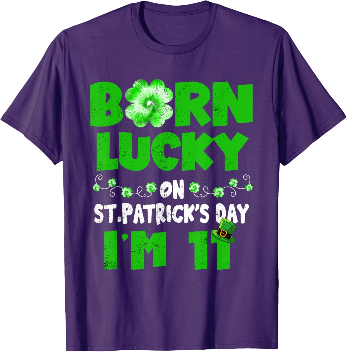 Born Lucky St. Patrick's Day 11th Birthday T-Shirt for Kids - 15