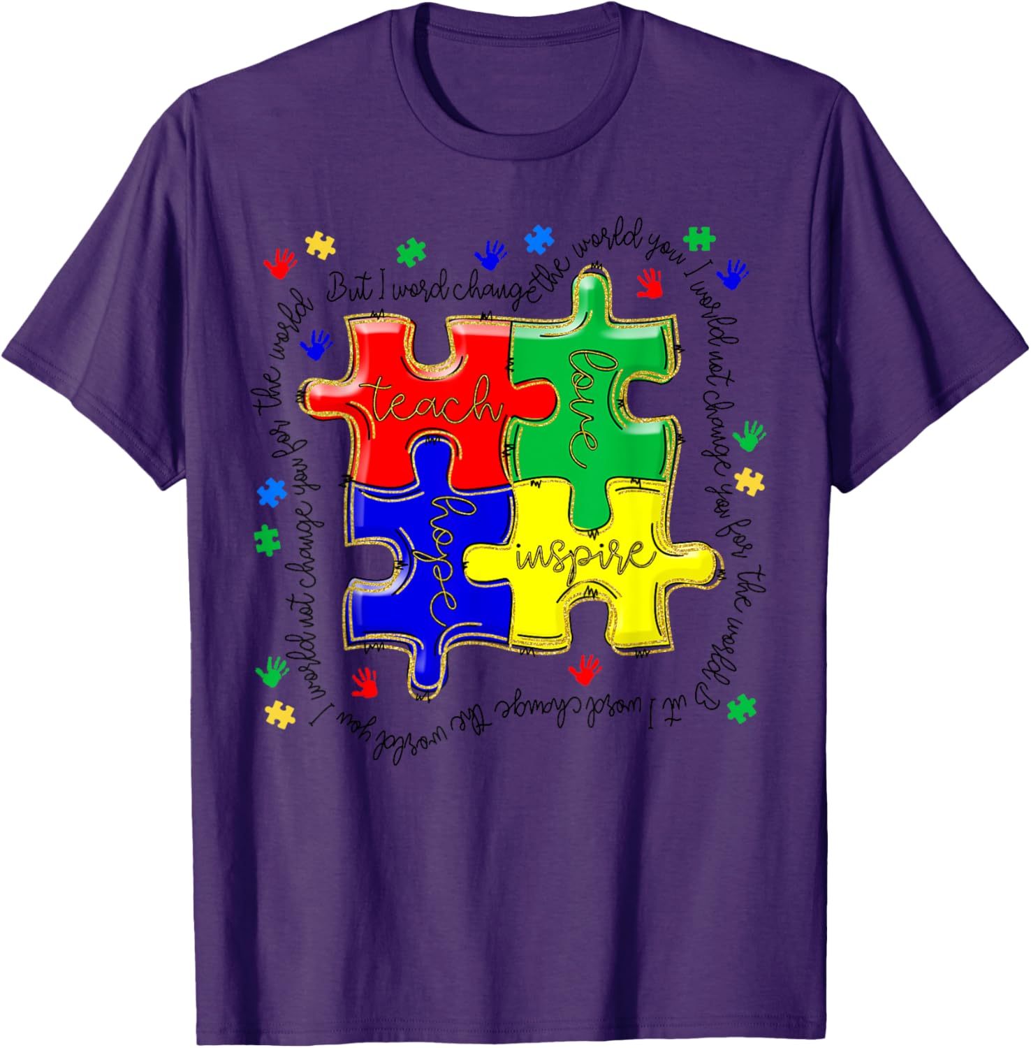 Autism Awareness Teacher Puzzle Shirt Teach Accept Understand Love - 4