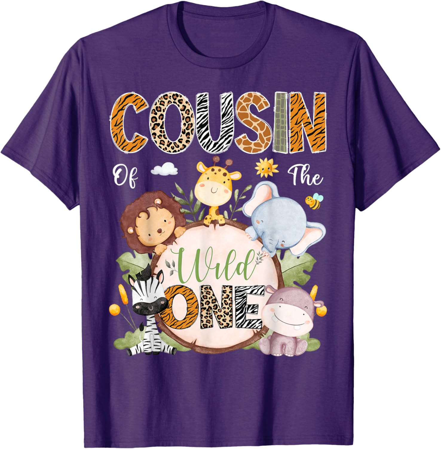 Cousin of the Wild One First Birthday Safari Animals T-Shirt for Kids - 10